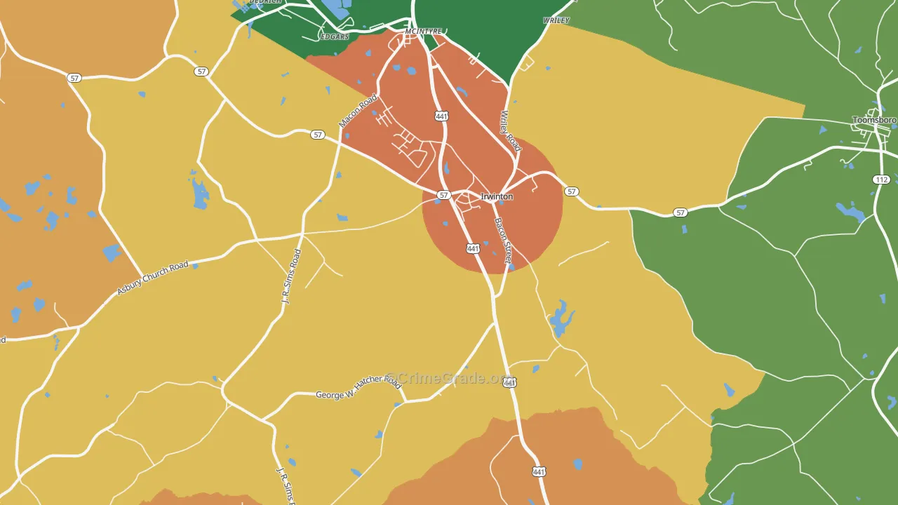 Irwinton, GA Map of Theft Rates