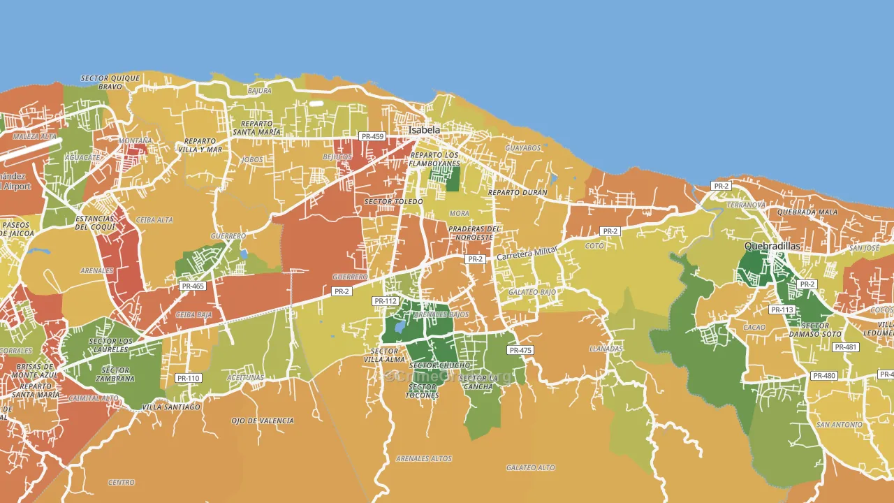 Isabela Municipio, PR Map of Theft Rates