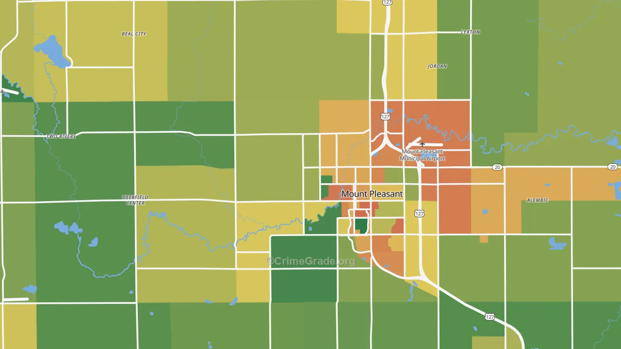 Isabella County, MI Map of Theft Rates