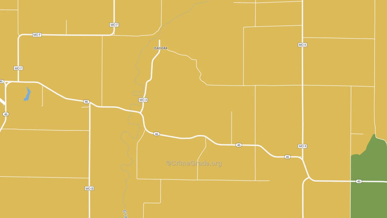 Isadora, MO Map of Theft Rates