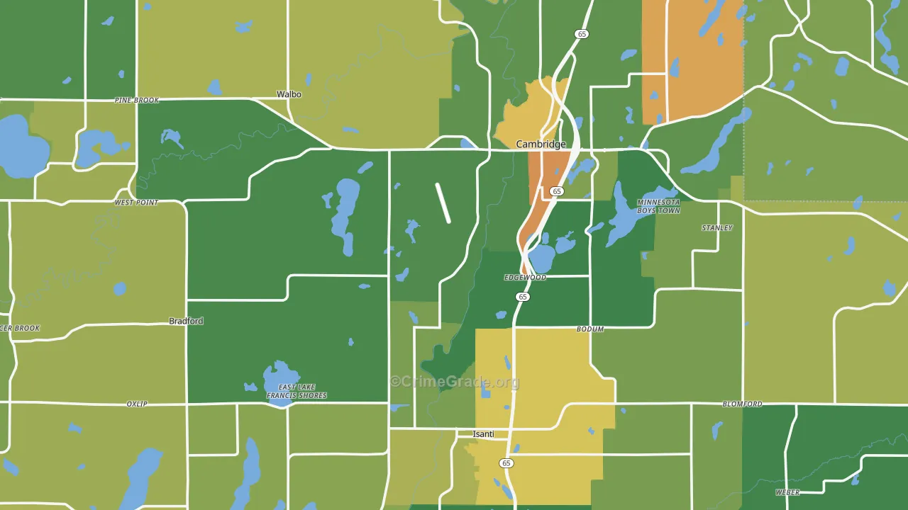 Isanti County, MN Map of Theft Rates