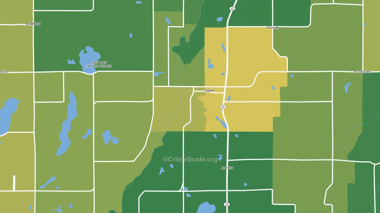Isanti, MN Map of Theft Rates