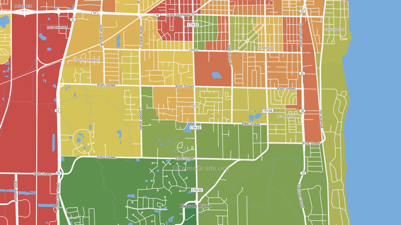 Isetts, Kenosha, WI Map of Theft Rates