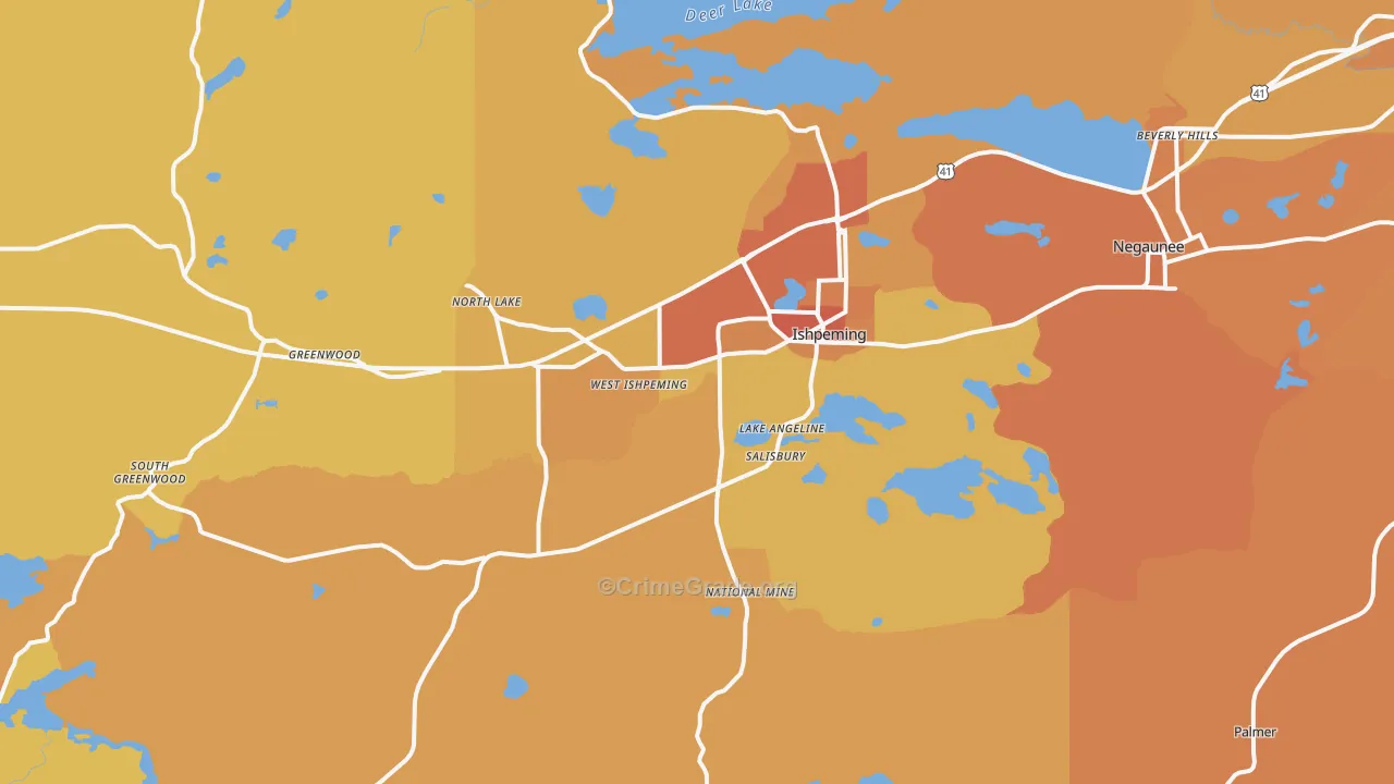 Ishpeming, MI Map of Theft Rates