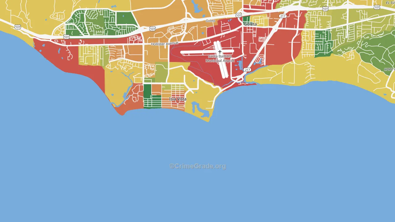 Isla Vista, CA Map of Theft Rates