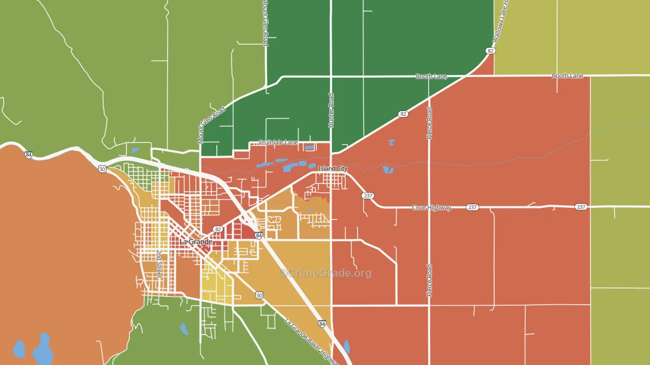 Island City, OR Map of Theft Rates