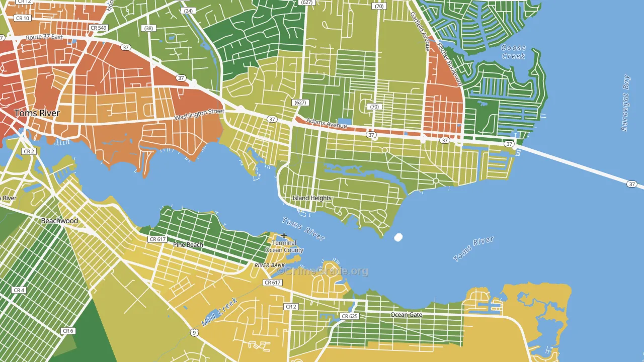 Island Heights, NJ Map of Theft Rates
