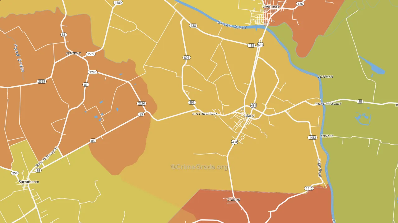 Island, KY Map of Theft Rates