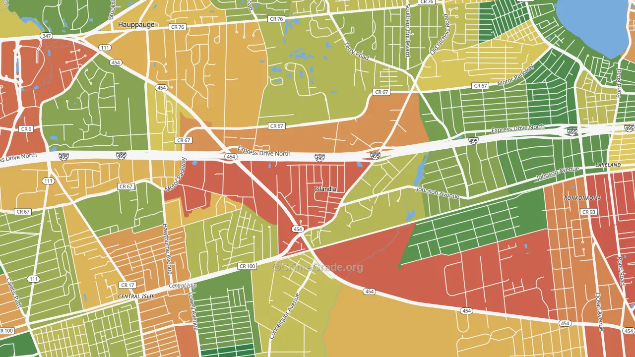 Islandia, NY Map of Theft Rates