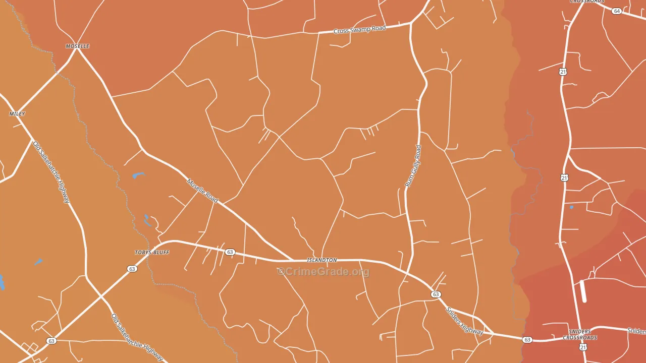 Islandton, SC Map of Theft Rates