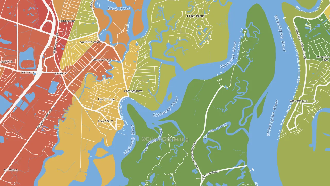 Isle of Hope, GA Map of Theft Rates