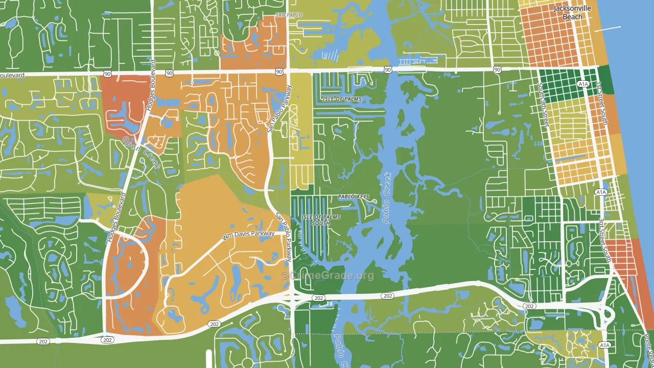 Isle of Palms, Jacksonville Beach, FL Map of Theft Rates