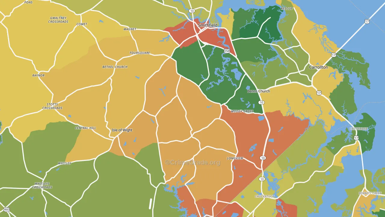 Isle of Wight County, VA Map of Theft Rates