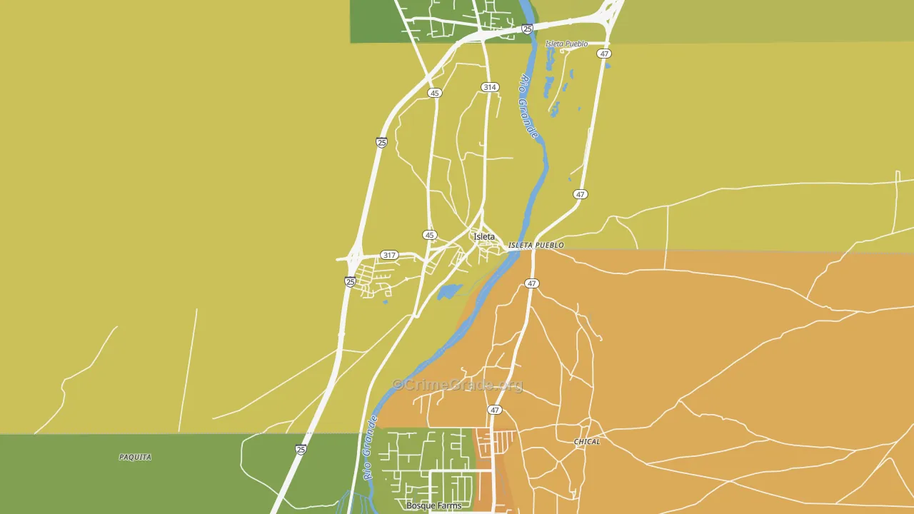 Isleta, NM Map of Theft Rates