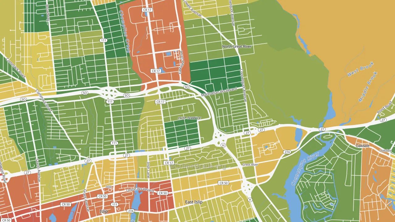Islip Terrace, NY Map of Theft Rates