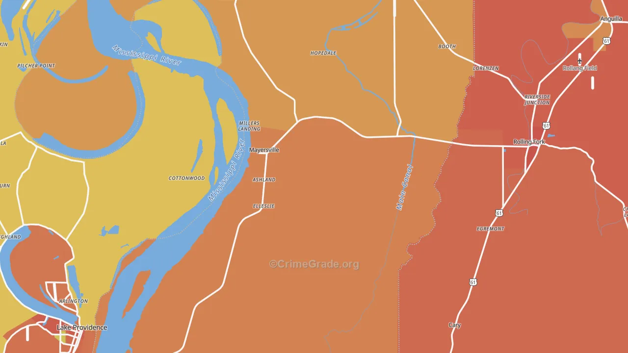 Issaquena County, MS Map of Theft Rates