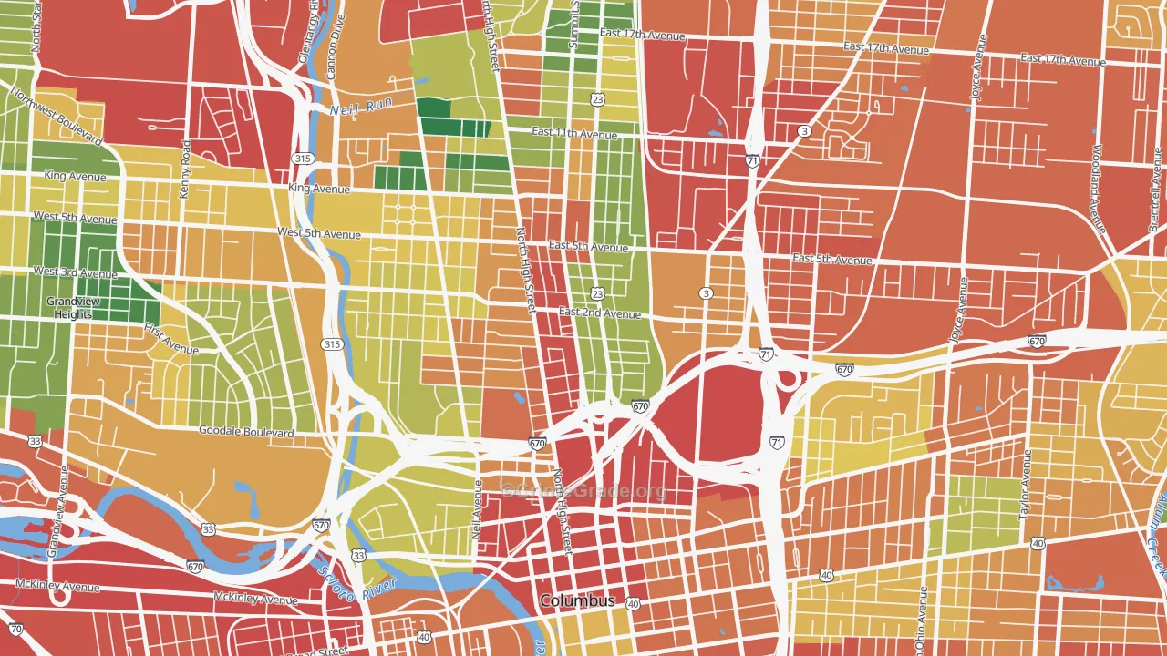 Italian Village, Columbus, OH Map of Theft Rates