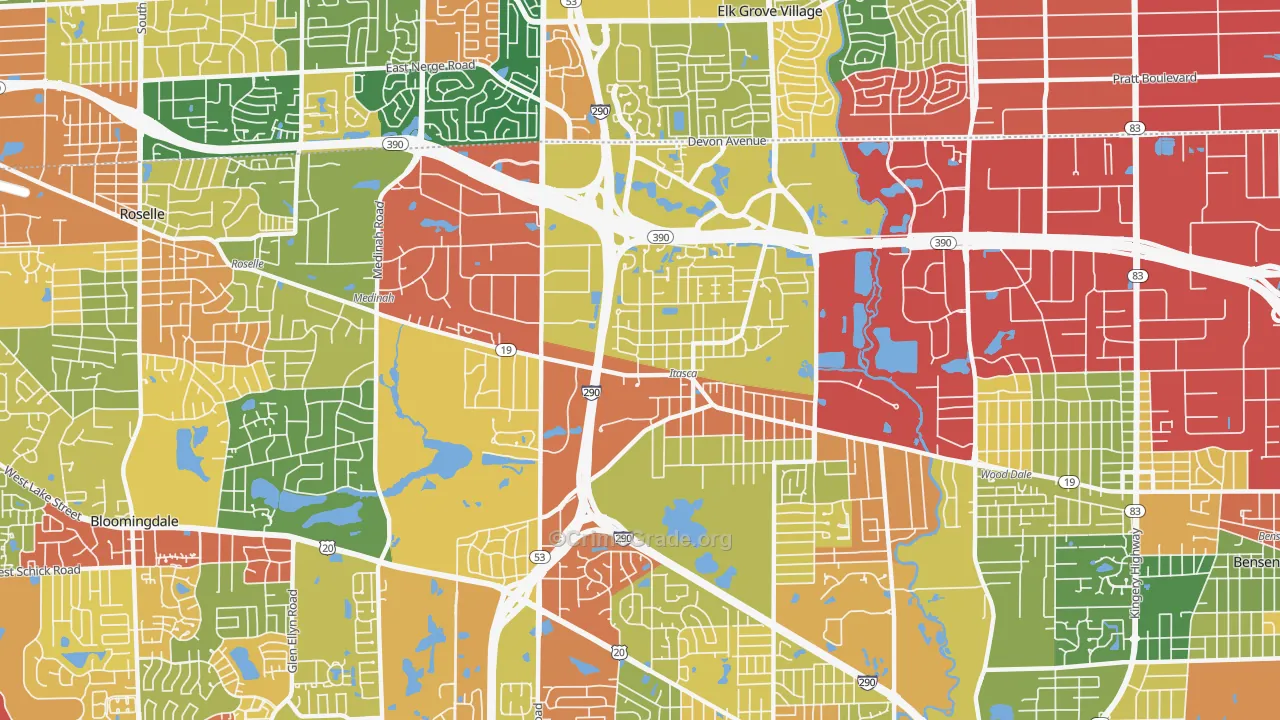 Itasca, IL Map of Theft Rates