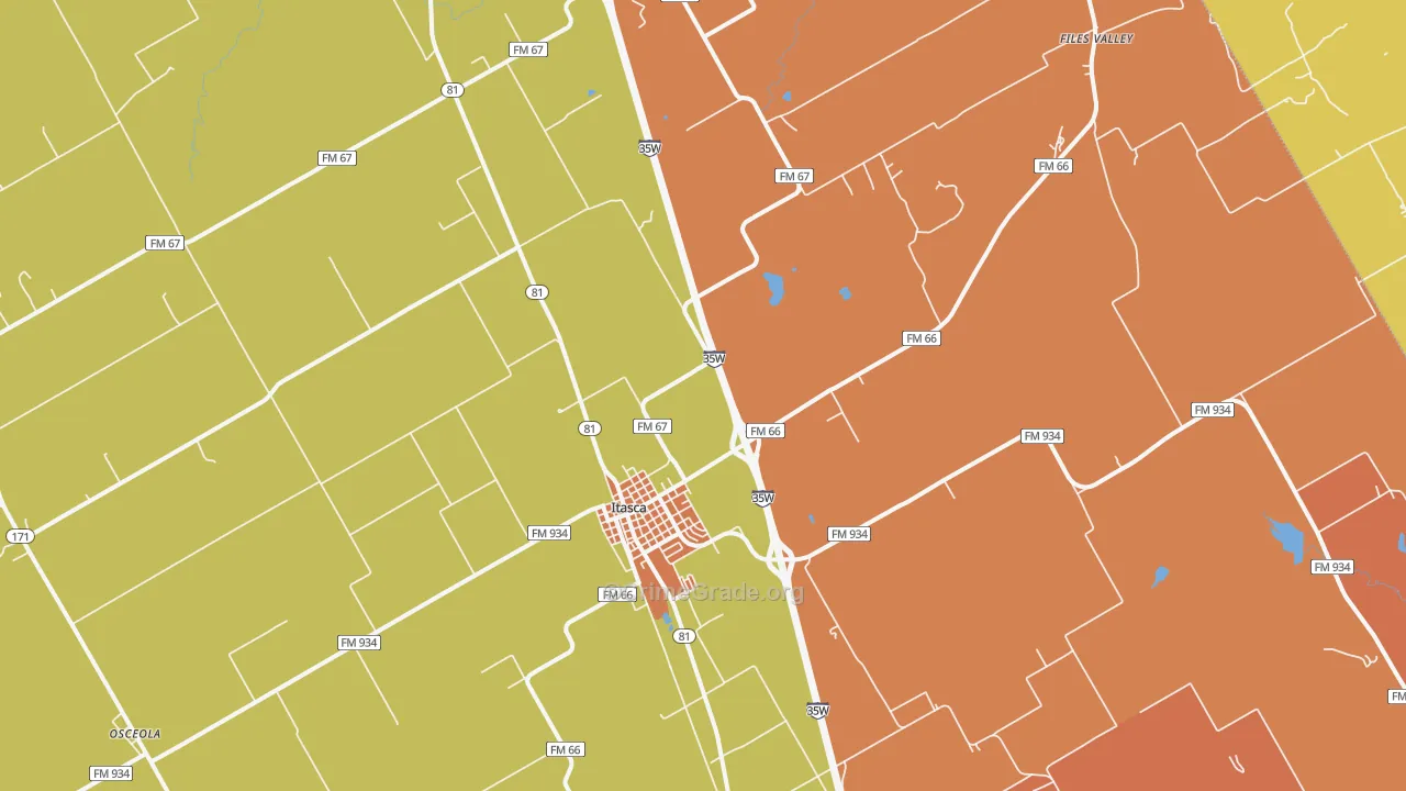 Itasca, TX Map of Theft Rates