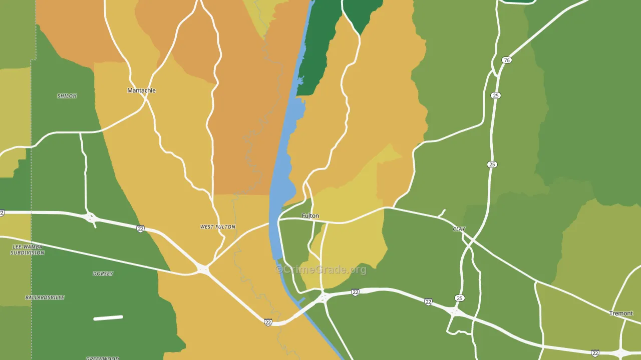 Itawamba County, MS Map of Theft Rates