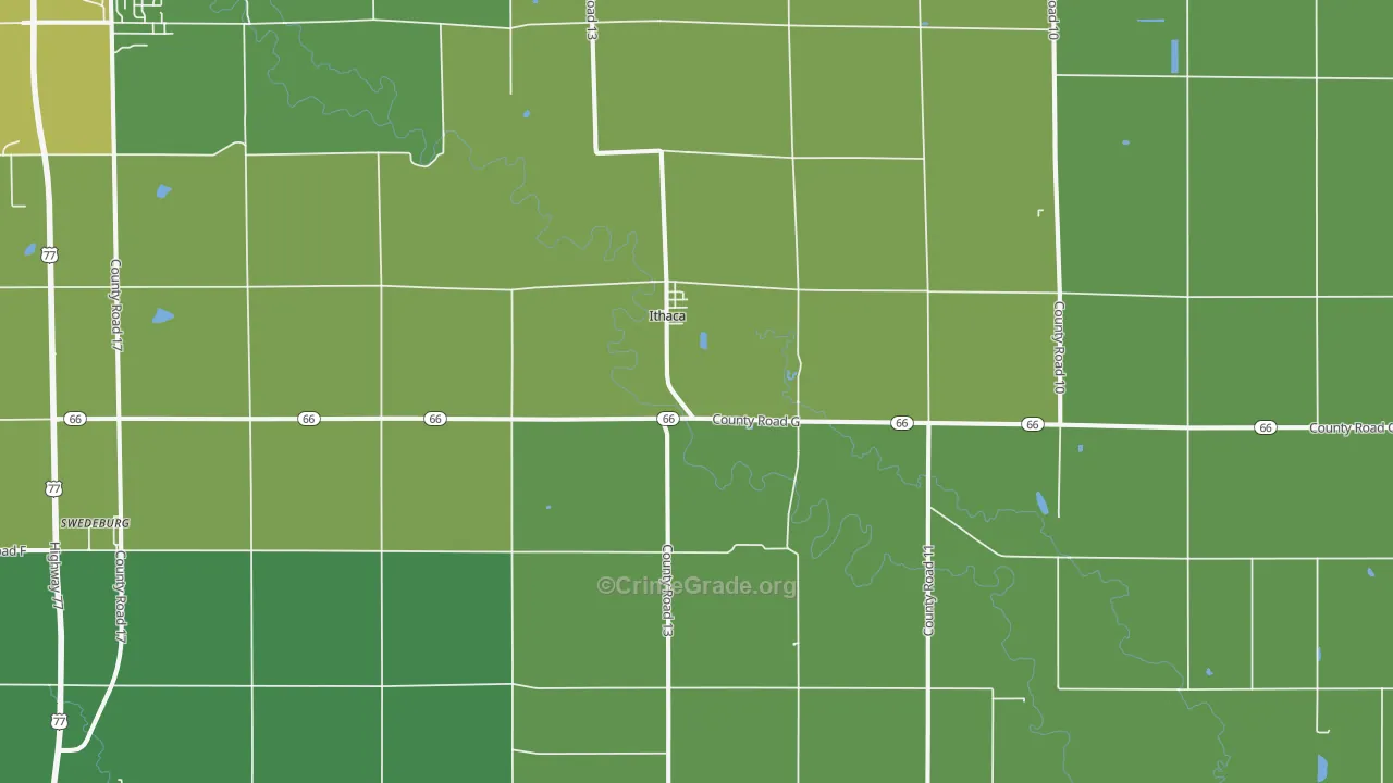 Ithaca, NE Map of Theft Rates