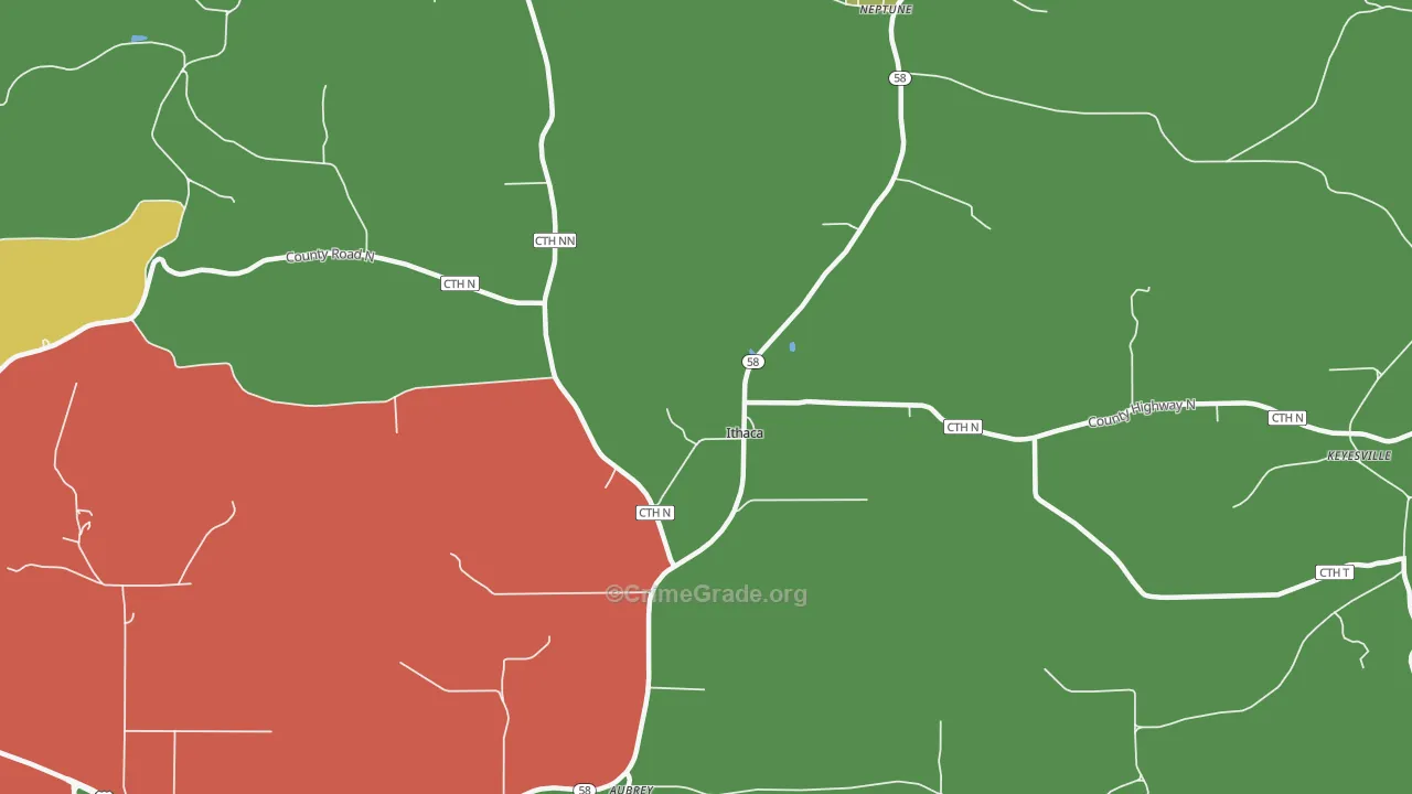 Ithaca, WI Map of Theft Rates