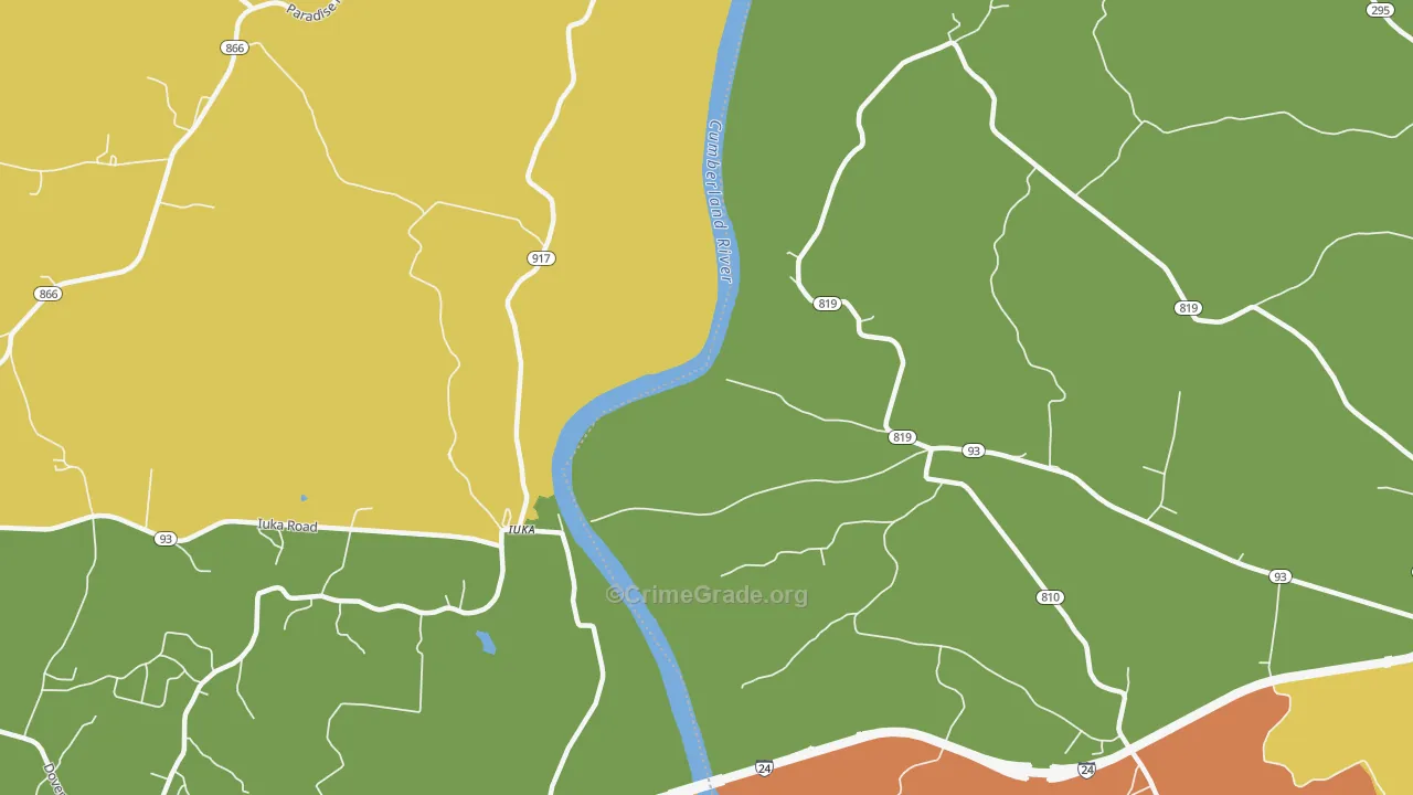 Iuka, KY Map of Theft Rates