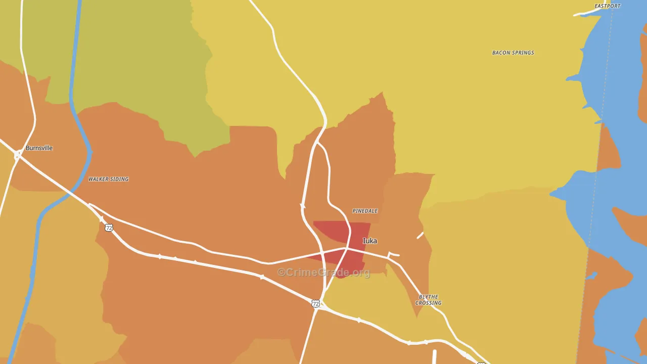 Iuka, MS Map of Theft Rates