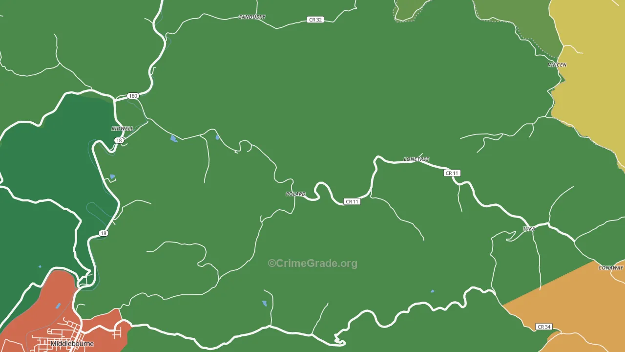 Iuka, WV Map of Theft Rates