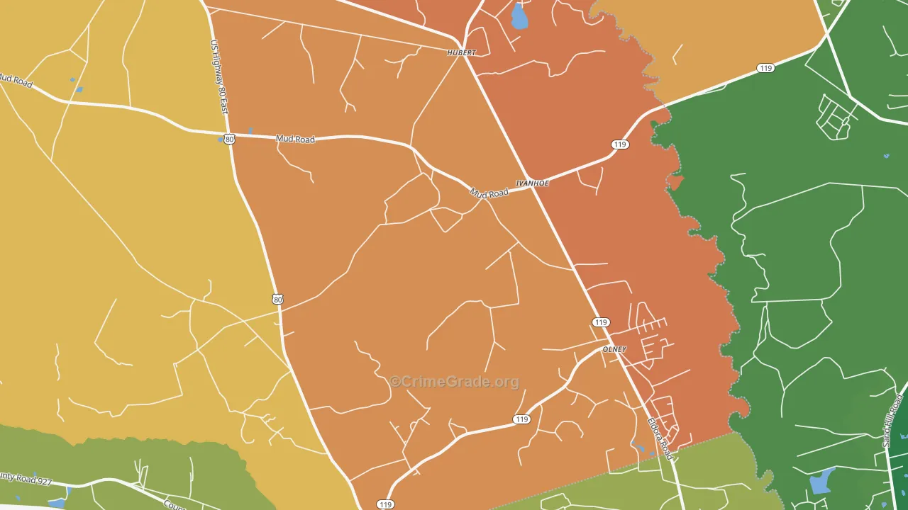 Ivanhoe, GA Map of Theft Rates