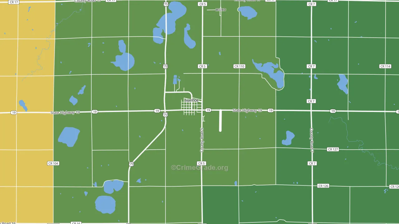 Ivanhoe, MN Map of Theft Rates