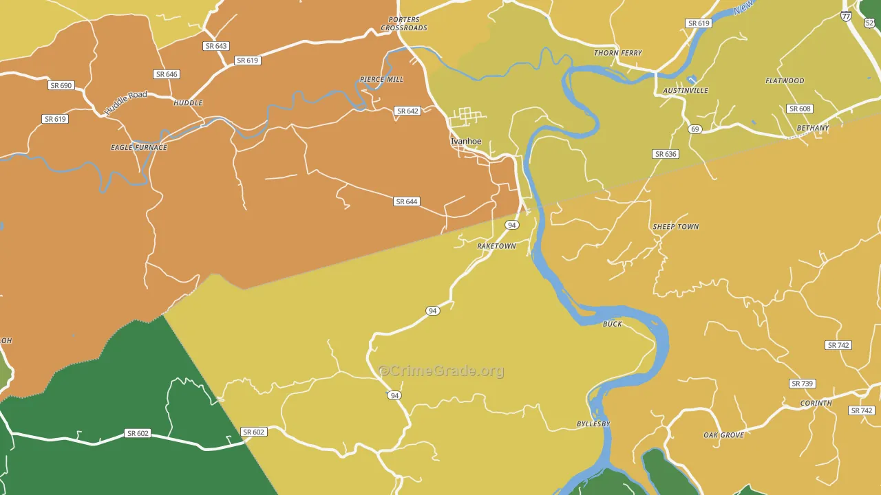Ivanhoe, VA Map of Theft Rates