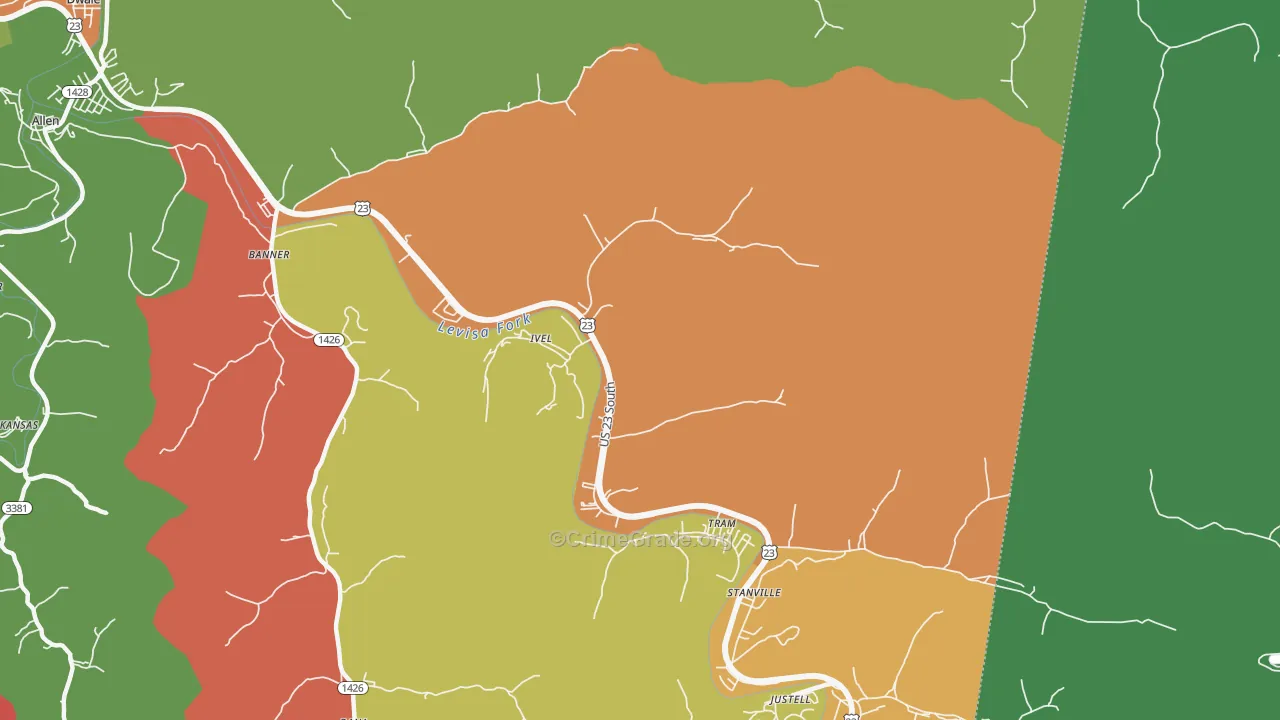 Ivel, KY Map of Theft Rates