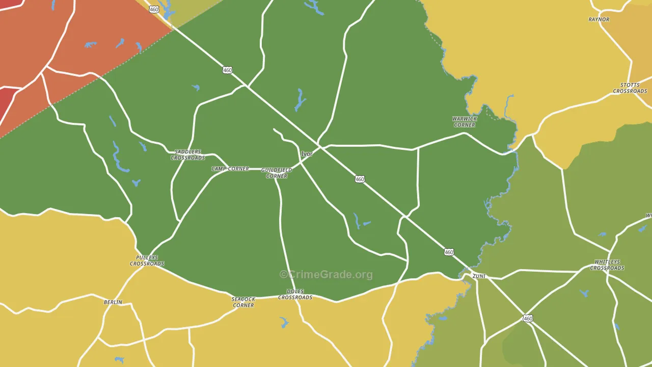 Ivor, VA Map of Theft Rates