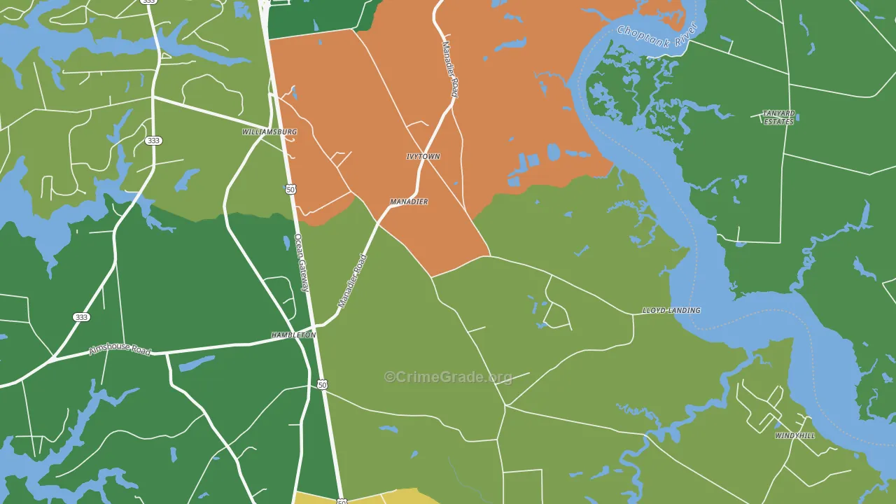 Ivytown, MD Map of Theft Rates