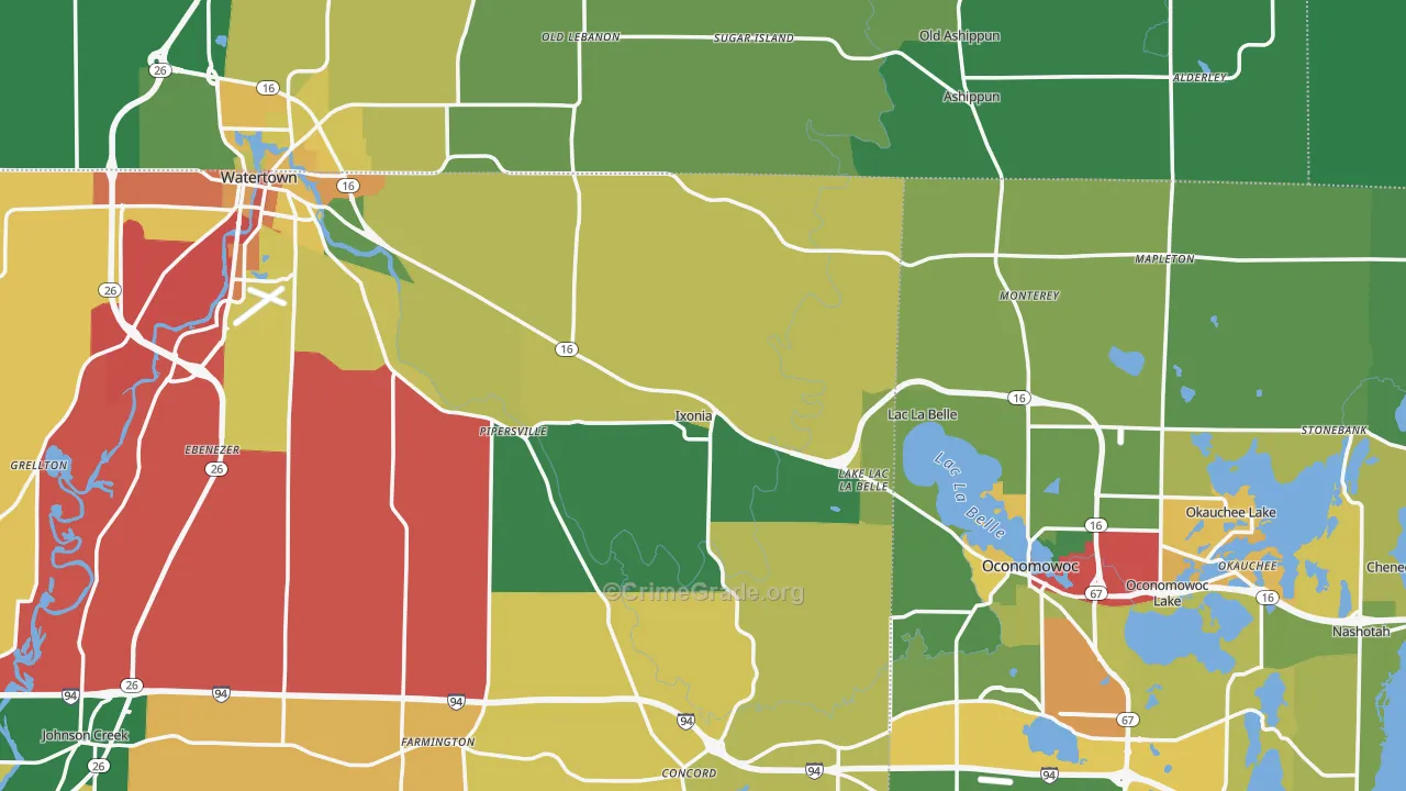 Ixonia, WI Map of Theft Rates