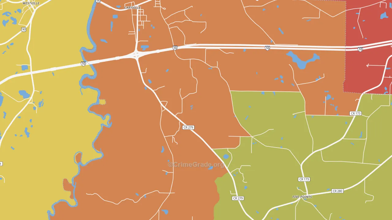 Izagora, FL Map of Theft Rates