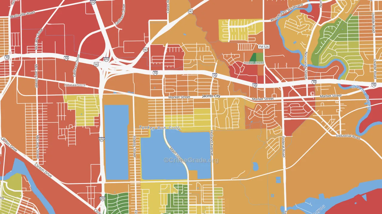 Jacinto City, TX Map of Theft Rates