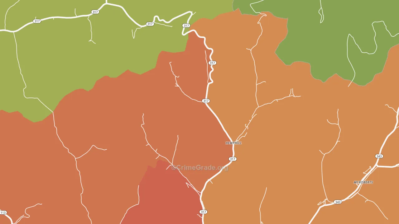 Jackhorn, KY Map of Theft Rates