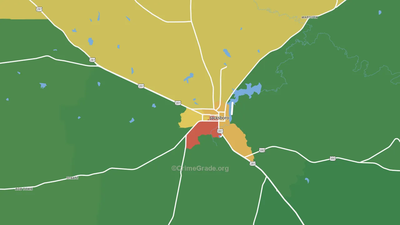 Jacksboro, TX Map of Theft Rates