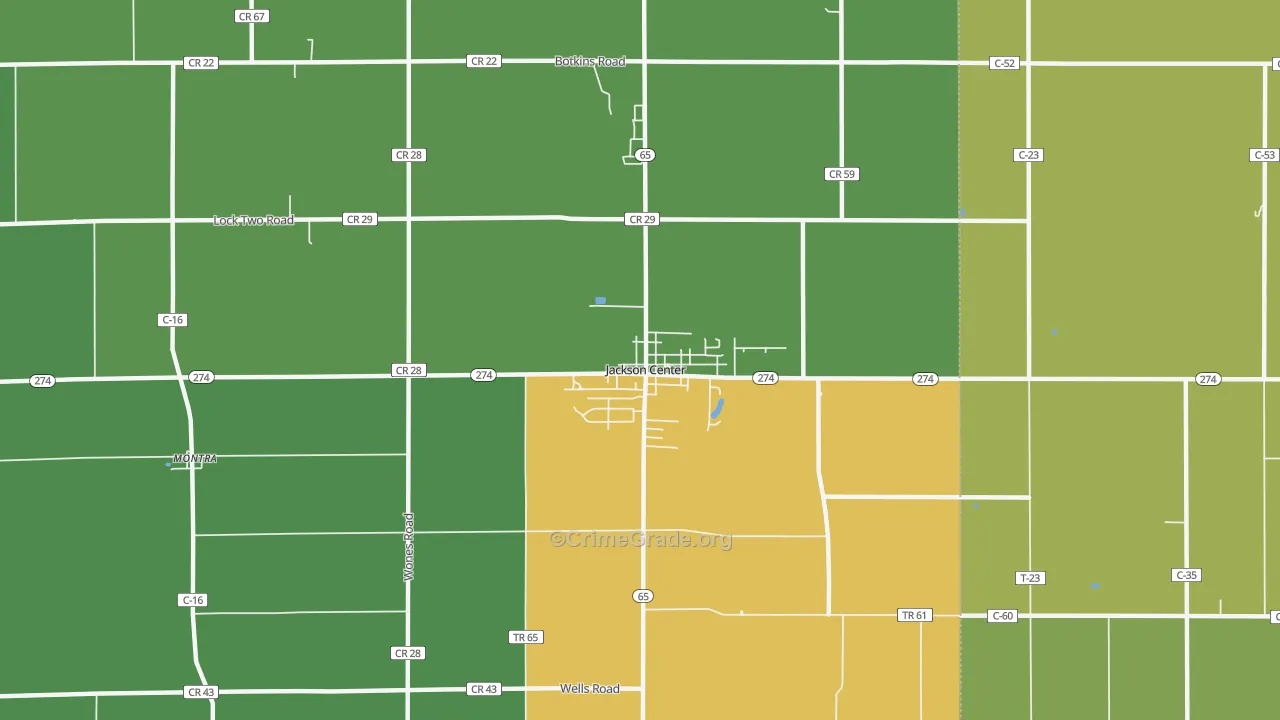 Jackson Center, OH Map of Theft Rates