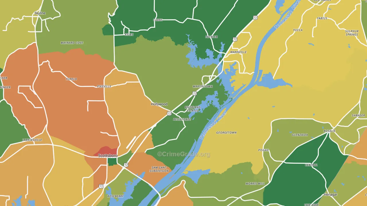 Jackson County, AL Map of Theft Rates