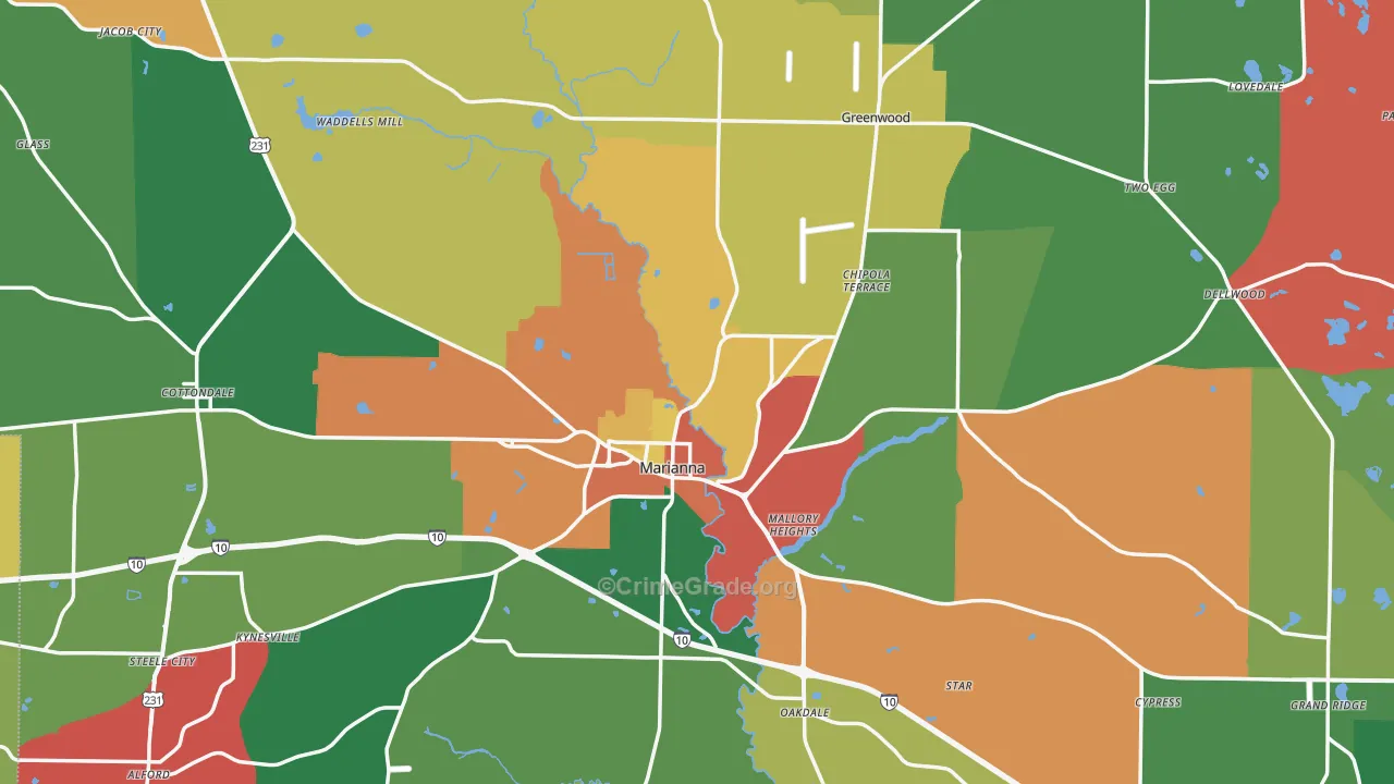 Jackson County, FL Map of Theft Rates