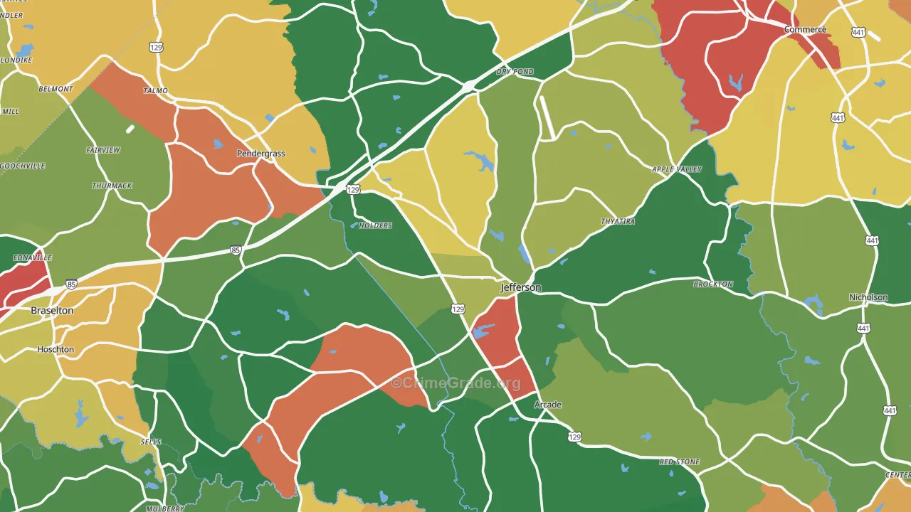 Jackson County, GA Map of Theft Rates