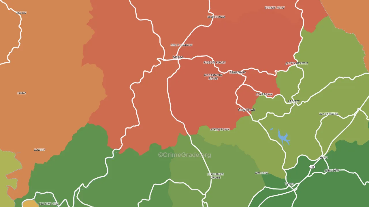 Jackson County, KY Map of Theft Rates