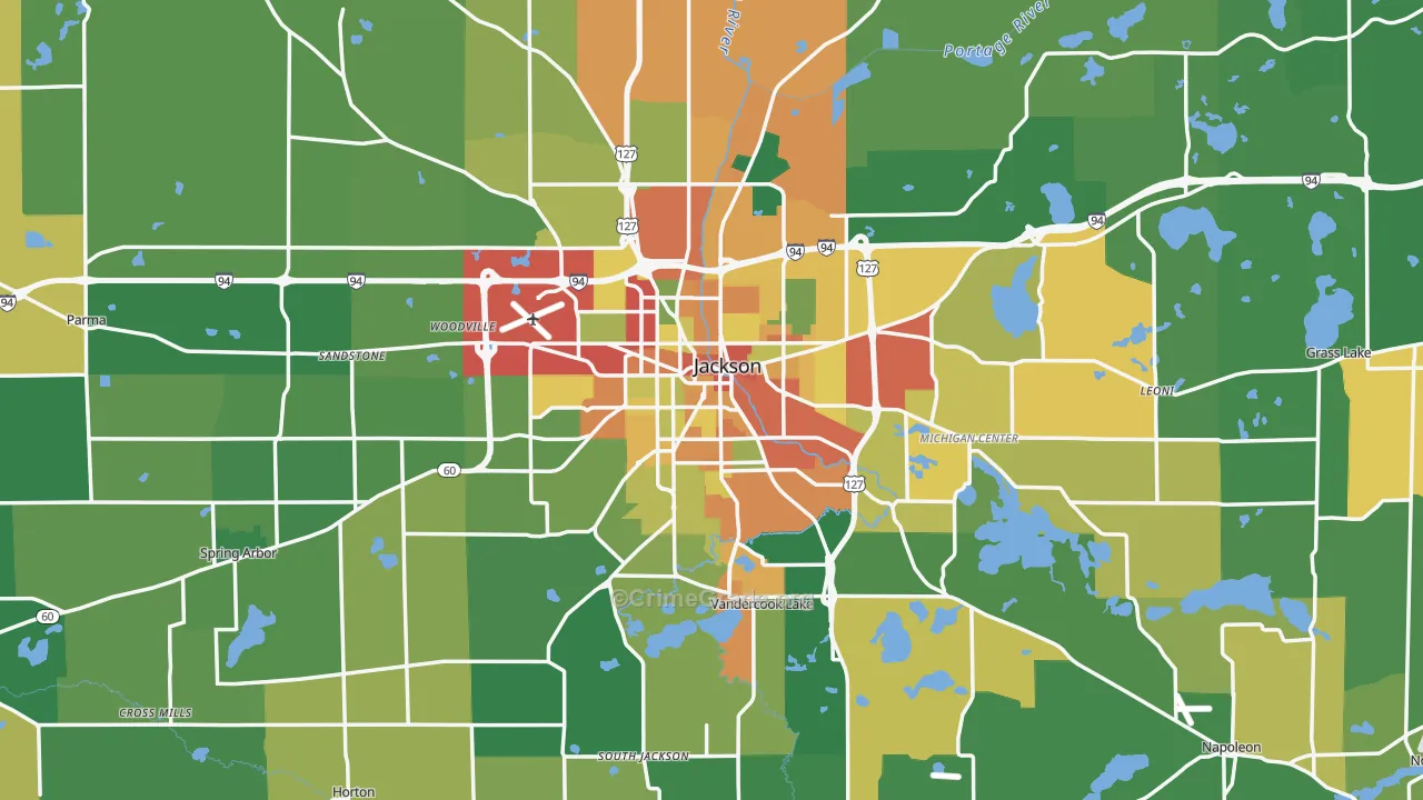Jackson County, MI Map of Theft Rates