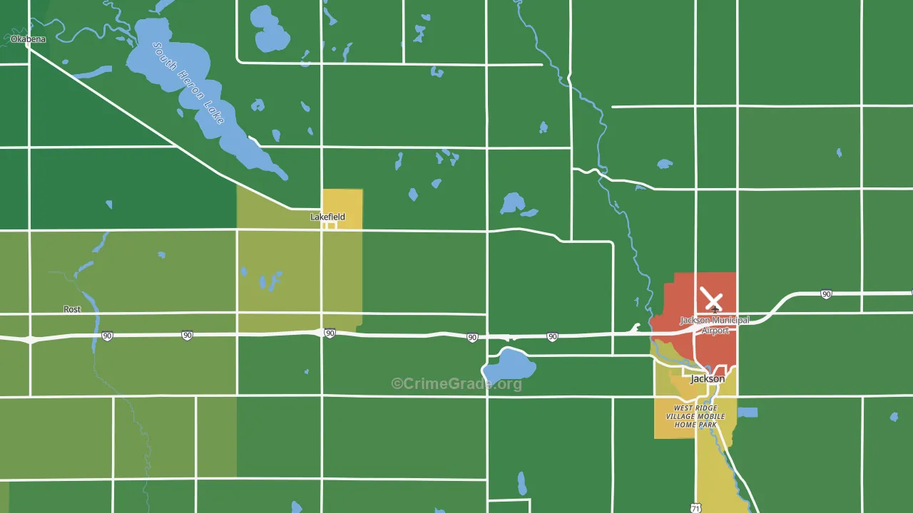 Jackson County, MN Map of Theft Rates