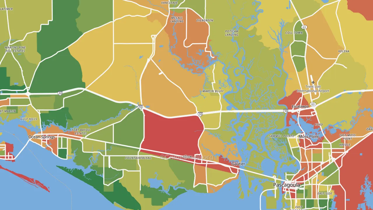 Jackson County, MS Map of Theft Rates