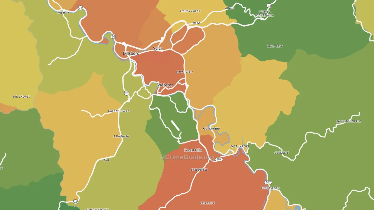 Jackson County, NC Map of Theft Rates