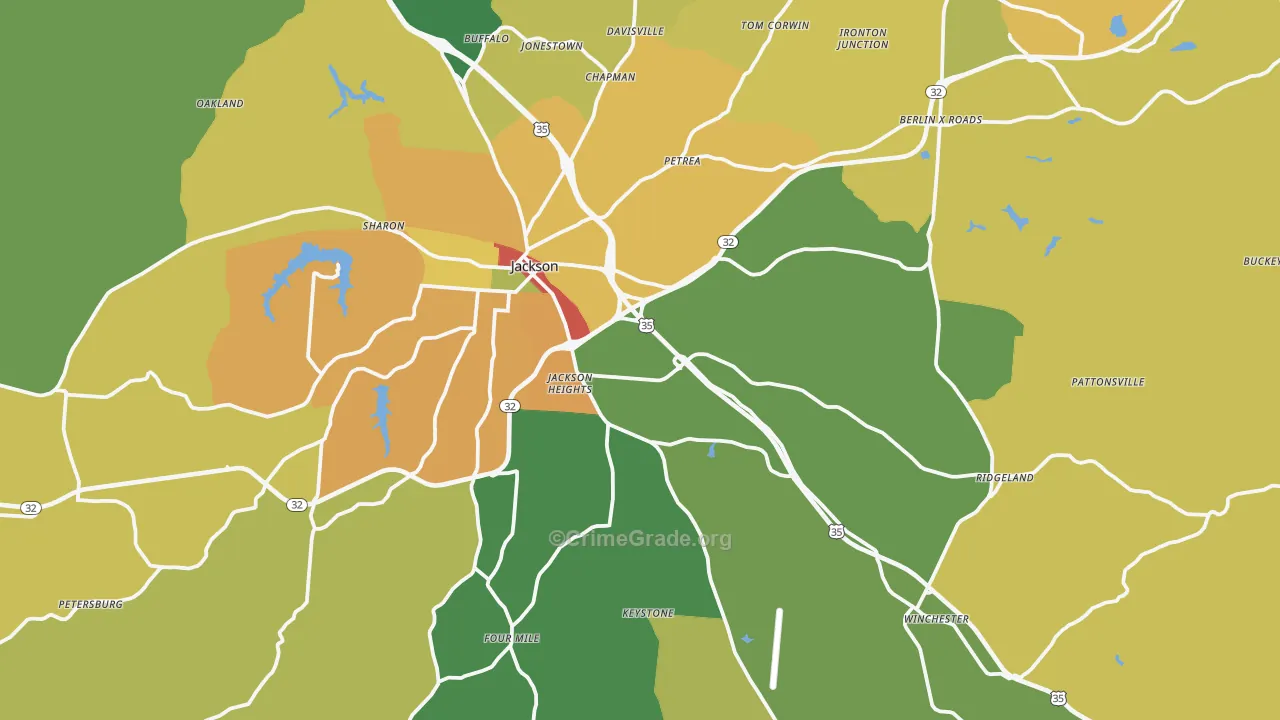 Jackson County, OH Map of Theft Rates